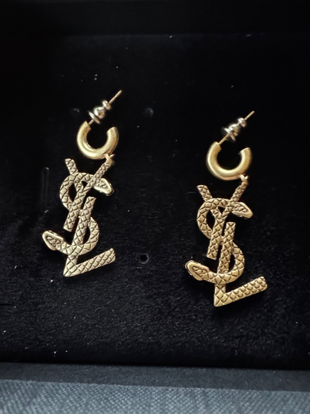 Gold-Tone Dangle Earrings with Interlocking Initial Motif
